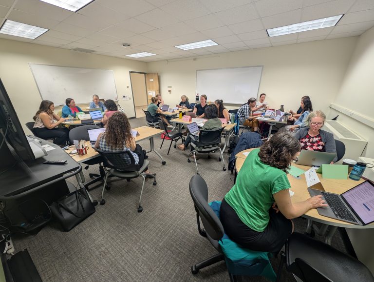 Groups of TA Trainers working together at small tables